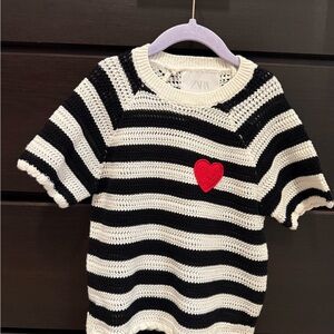 Zara Kids Striped Sweater with Red Heart